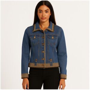 Venezia Womens Vintage Jean Trucker Jacket Rhinestones Fringe Coat Size L